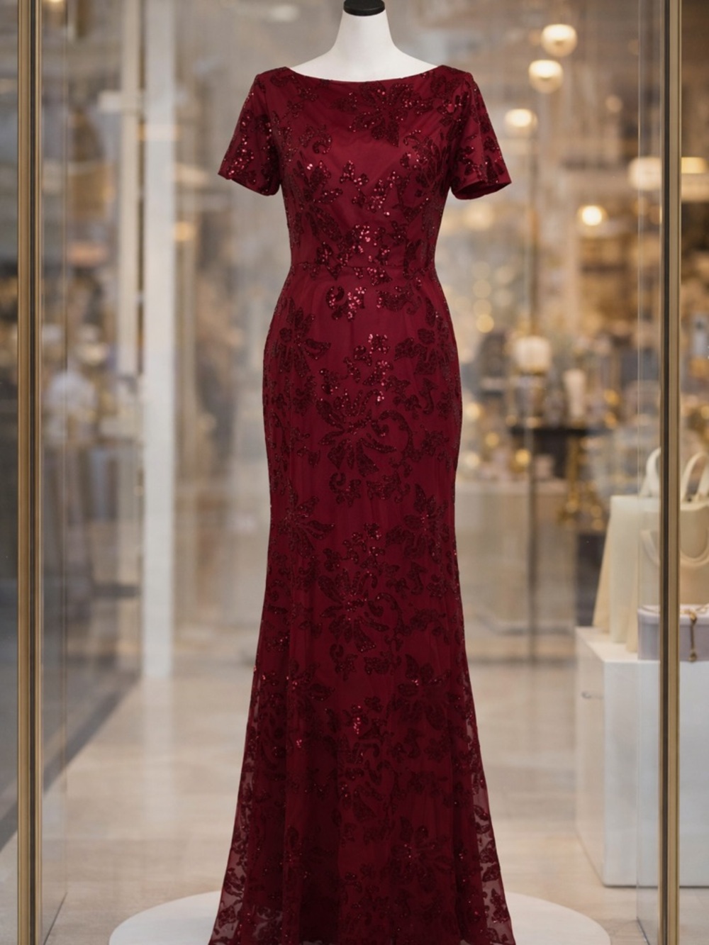 Gorgeous Burgundy Sequin Evening Gown, Size 8 Medium